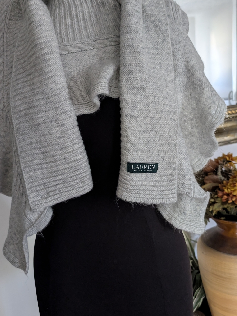 Ralph Lauren Light Gray Knit Wrap Scarf Wrap